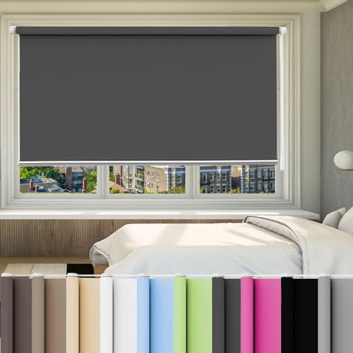 Verdunkelungsrollo Klemmfix 70 x 220 cm Hitzeschutz, Sichtschutz, Ohne Bohren Rollo Seitenzugrollo Verdunkelung für Schlafzimmer, Badezimmer, Wohnzimmer Fenster und Tür, Dunkelgrau