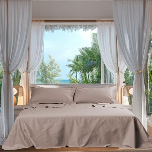 Cassera Casa, Parure Letto Lenzuola, 100% Mussola di Cotone, Tinta Unita, Leggero, Estivo, Made in Italy, Matrimoniale, Lenzuolo sopra 260x290 + 2 Federe 50x80Cm (Naturale)