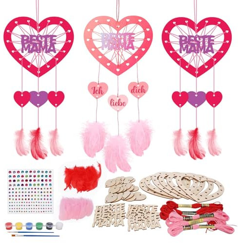 WEDNOK 6 Sets Herz Traumfänger Bastelset BESTE MAMA Kreativsets zum Basteln Kreativ Kunsthandwerk Kinder DIY Muttergeschenke Mama Geschenke für Muttertag Mutter Geburtstag Weihnachten