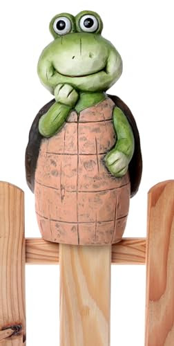itsisa Zaunhocker Schildkröte H: 22 cm aus Terrakotta - Zaun Deko Garten, Tierfigur Pfostenhocker, Zaunfigur, Gartendeko, Metalldeko