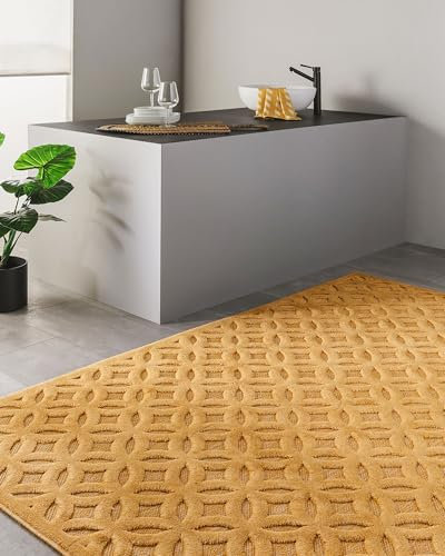benuta Nest In- & Outdoor Teppich Bonte - Gelb 200x290 cm - Strapazierfähig & Pflegeleicht - Für Balkon, Terrasse, Garten - Küchenteppich & Wohnzimmerteppich - Geometrisch, Boho-Style, Hygge Cozy