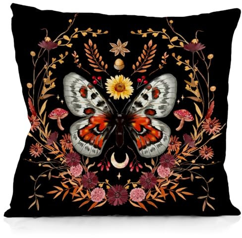 LUVADIAN Goth Luna Mottenpilz-Kissenbezüge, wendbar, Hexendekoration, ästhetisch, Mottendekoration, gotische Dekoration für Zuhause, Gothic-Raumdekoration, 45,7 x 45,7 cm