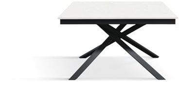 PAZZO DESIGN Vasco Ausziehbarer Tisch, Beine mit schwarzen Kreuzbeinen, hergestellt in Italien, Eschenweiß, 120 x 80 x 76 cm - id_1985