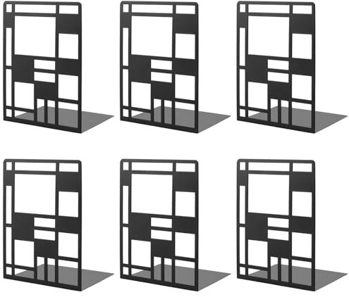 Lot de 3 paires de serre-livres en métal noir avec antidérapants pour bureau, école, maison, 16,5 x 10 x 12 cm