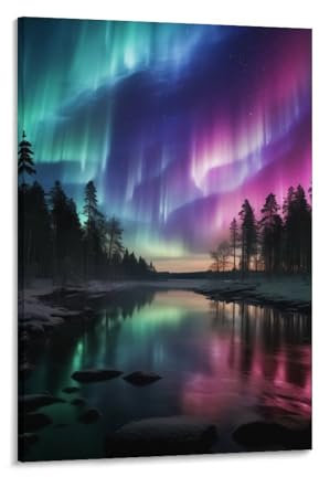 YTPONBCSTUG Wall Art Canvas Painting Poster HD Print Northern Lights in Norway Picture Home Office Decor Living Room Bedroom Decorations Ready To Hang 08x12inch(20x30cm)