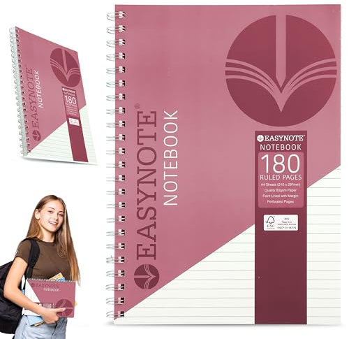 HOVUK Twin-Wired Notebook with Tear-Out Pages, Red A4 Hardcover Notebook for Note-Taking, Lined Journal with Margin Line, College Ruled Notebook of 80gsm, Size 30cm