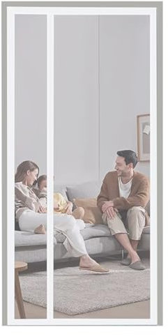 Porta con zanzariera magnetica, 125x235cm Chiusura magnetica dall'alto verso il basso Zanzariere anti zanzare automatiche, per balcone del soggiorno Bianco
