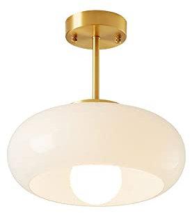 SWEMOPP Plafonnier encastré en verre de lait pour cuisine, lustre vintage doré, couloir proche du plafonnier, tambour en verre blanc, plafonnier moderne du milieu du siècle pour salle de bain, entrée,