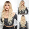 CGVG Ombre Blonde Perücke mit Pony Lange Lockige Wellige Ombre Perücke Kunsthaar Wig für Tägliche Tragen Party Fasching Cosplay