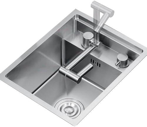 Lavello invisibile in acciaio inox Lavello a vasca singola a scomparsa Mini Dish Lavabo Lavello di piccole dimensioni con rubinetto pieghevole con coperchio cucina (Silver, 35 * 45 * 23cm)