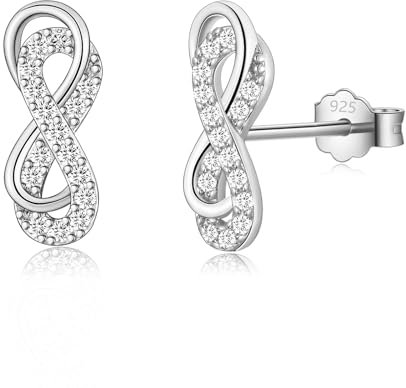 Ohrstecker Silber 925 für Damen Herren, Infinity Ohrstecker Ohrringe Silber 925 mit AAA Zirkonia 12mm Silberohrringe Schmuck Unendlichkeit Geschenke