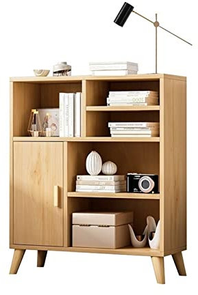 Modernes Bücherregal im Industrie-Stil, 5-lagig, mit Spind, Bodenschrank und Gitter-Design, perfekt für Wohnzimmer oder Heimbüro, Dekor (72 x 24 x 92 cm)