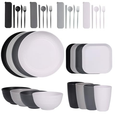 Sagiterra 36 Piece Dinnerware Set for 4, Plates, Bowls, Cups,Unbreakable Tableware Set,Black