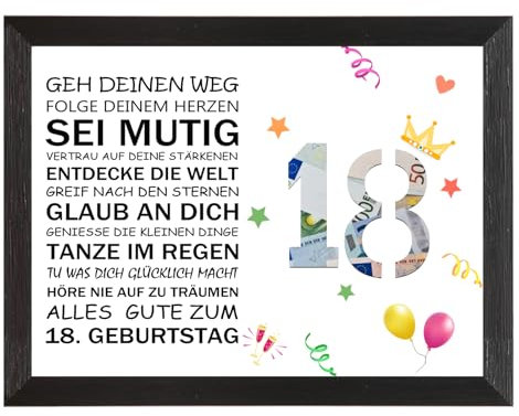 LOOBEAR Geldgeschenke 18.Geburtstag, Geschenke zum 18 Geburtstag Mädchen Junge, Lustiges Geldgeschenk, Kreative Geschenkideen, Personalisiertes Geschenk zum 18. Geburtstag mit Bilderrahmen Din A4