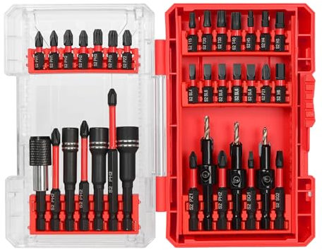 YOSIGHT 35-teiliges Impact Ready Bit-Set mit Aufbewahrungskoffer, 28 magnetischen Schraubendreherbits, 3 Sechskant-Senkerbohrern, 3 Nüssen, Schnellwechsel-Chuck, für Elektroschrauber und Bohrmaschinen