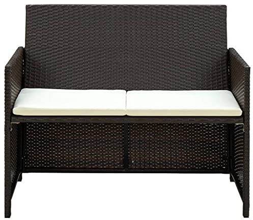HETFTJN Eckbank Balkon Lounge Sofa Outdoor Sofas & Couches Balkon Sofa - 2-Sitzer-Gartensofa mit Polstern Braun Poly Rattan für Balkon Speisesaal Garten Schwimmbad