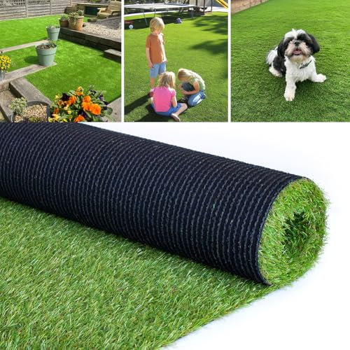 Petgrow Herbe artificielle pour animaux de compagnie, 1 m × 5 m, hauteur de l'herbe : 20 mm, système d'auto-drainage durable, faux tapis de gazon, simulation naturelle pour terrasse, balcon, extérieur