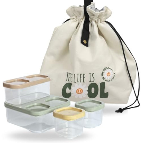 ZUNOVI Isolierte Lunchtasche mit 4er-Set Tuppers | Arbeits-Lunchbox mit Lunchbox | Lebensmitteltasche für Schule | Lebensmitteltasche mit Aluminium-Isolierung (Tasche + Tuppers)