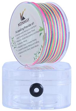 KONMAY Cuerda de nailon arcoíris de 0,8 mm con funda para pulseras, cordón de satén de nailon trenzado de 120 metros para hacer joyas, abalorios, nudos chinos, kumihimo, macramé