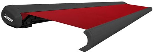 INTELROLL INT500 Full Cassette Retractable Awning Canopy 3.5m x 3m/11.6ft x 9.10ft For Garden Patio or Shop Front ELECTRIC Motorised Control Grey Frame with Acrylic Fabric 320gsm in Stylish Red