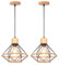TOKIUS 2 Piezas Lámparas Colgantes Vintage 22CM Retro Lámpara de Techo en Madera Hierro Jaula con Cuerda de Cáñamo Negro Luz Colgante E27 Iluminación para Cocina Comedor Dormitorio (Colgante 1 Luz)