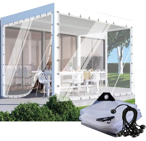 Outdoor Vorhänge Transparent Pergola Pavillon Seitenwände PVC Plane Seitenteile mit Ösen, für Terrasse Veranda Balkon POCHY(2x2m)