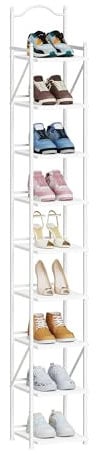 Hzuaneri Vertikales Schuhregal, Schmales Schuhablage mit 9 Ebenen, 2 Einstellbaren Modi, Platzsparend, Schuhturm für Eingangsbereich, Flur, Wohnzimmer, Weiß SR28903W