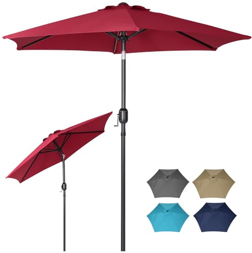 Panana 2.3M Garden Parasol Umbrella with Tilt & Crank, UV Protection Sun Shade Patio Umbrella, Vented Canopy, Steel Frame, Outdoor Parasol for Garden, Balcony, Terrace (Red)