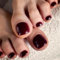 False Toenails - Wine Red Fake Toe Nail - Short Press On Nails For Toe - Glossy Full Cover Square Toe Nails False - Seaside Stick On Toenails With Glue For Women Nail Decoration