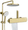 Colonne de douche,Système De Douche Thermostatique Multifonction,Avec Douche De Tête,douchette À Main,Sortie D'eau Inférieure Caché Colonne Douche,Hauteur et angle réglables Kit douche (Brushed gold)