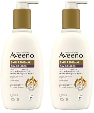 Aveeno Skin Renewal Firming Lotion (1x 300ml​), Firming Body Lotion with Nourishing Prebiotic Oat, Shea Butter, 4% Naturally-Derived PHA and Blackberry Leaf Extract (Pack of 2)