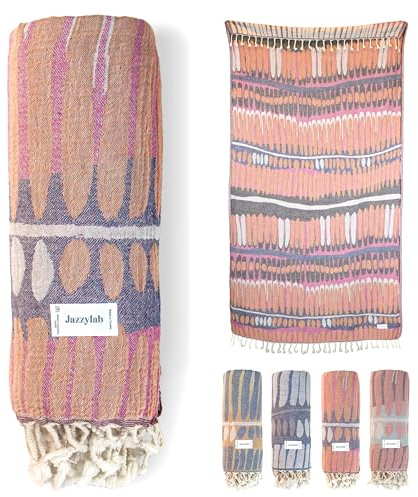 JULIENNE Hamamtuch Pestemal | 100% Baumwolle | Handgewebt im Jacquard-Stil | Bade-, Sauna-, Strand- & Liegetuch im orientalischen Look | Naturfarben & handgeknotete Fransen | 90x180 cm, Himbeer