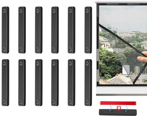 Clips para mosquiteras, 12 unidades, clips autoadhesivos, tiras magnéticas para mosquiteras, clip de ventana con imán, clips para ventanas, para pantallas de mosquiteras, color blanco