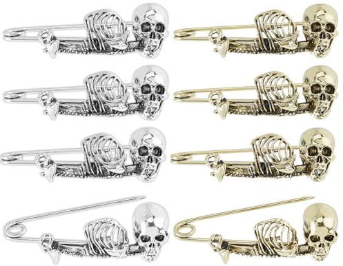 SUPERFINDINGS 8 épingle de Sûreté Tête de Mort 2 couleurs Style Gothique Punk Couleur Antique Broche en Alliage Épingles de Kilt Squelette pour Vêtements Écharpe Sac à Dos