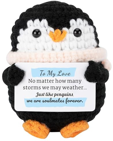 HONZEE Love Gifts for Her Crochet Penguin for Him, I Love You Present Girlfriend Boyfriend Birthday Romantic Cute Wedding Gifts for Husband Wife Valentines Day Gift With Love Christmas Stock
