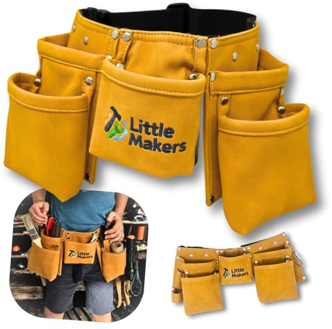 Little Makers® Kinder Werkzeuggürtel – Robuster Handwerker-Gürtel für kleine Baumeister, mit Werkzeugtaschen, Hammerschlaufe & Karabiner zum Werken, Bauen & Basteln - stufenlos anpassbar & mitwachsend