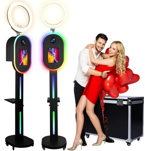 RDYMONKEY Photo Booth for All iPad and for Camera Dualuse Selfie Station Shell Stand APP Control RGB Ring Light Music Sync Light Box Photobooth Machine with Flight Case for Rental