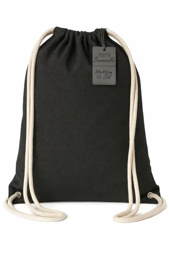 Turnbeutel Baumwolle 38x46cm, Stoffbeutel – 10er Pack, OEKO-TEX, schwarz | robuste Baumwolle, ungebleicht, schadstoffgeprüft, waschbar, wiederverwendbar, für Sport, Schule & Freizeit, DIY & Druck