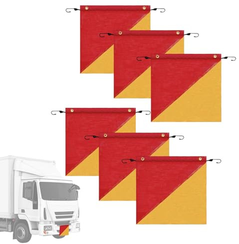 JIEBWCHA Sicherheitsflagge - 6 Stück Fahnen für Anhänger mit elastischem Band, Banner 45 x 45 cm für hohe Sichtbarkeit für Transport Anhänger Ladung Traktor Fahrzeug