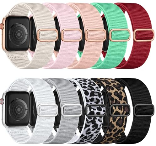 Maledan para Correa Apple Watch 40mm 41mm 38mm 42mm 44mm 45mm 46mm 49mm | Correa Deportiva Elástica de Nylon para iWatch Series 11 10 9 8 7 6 5 4 3 2 1 SE3 SE2 SE Ultra para Mujer Hombre, 10 Pack