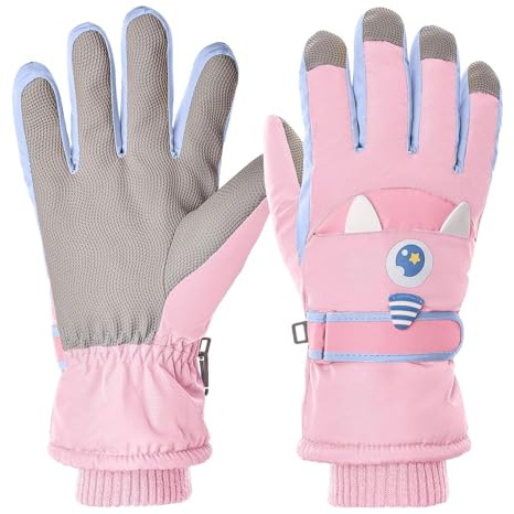 Muorruo guantes de esquí para niños con pantalla táctil, guantes de invierno impermeables con agarre, diseño de monstruo, clip anti-pérdida para niños y niñas, guantes de invierno para snowboard,