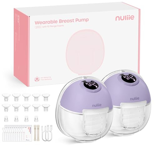 Nuliie Electric Breast Pump Hands-Free S32, Wearable Portable Breast Pumps 4 Modes 9 Levels, 24MM Comfortable Flange, More Private, Replaced Accessories Included (2 Packs, Purple)