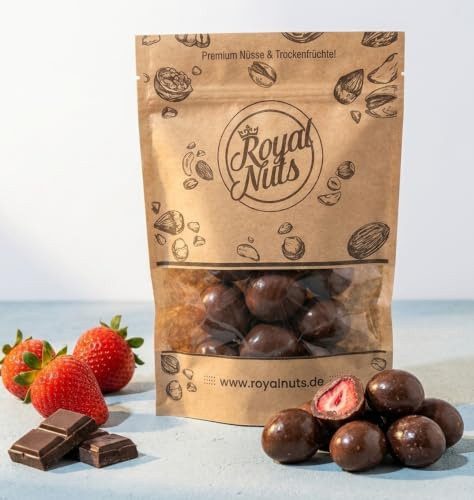 ROYALNUTS - Gefriergetrocknete Erdbeeren in Vollmilch-Schokolade - Schoko trifft Frucht - Idealer Snack - Knackiger, Vollmilch-Schokomantel (1000g)