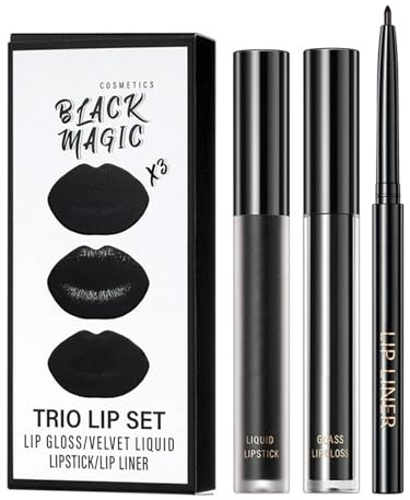 Daozhogo Schwarz Matt Flüssiger Lippenstift, 3 in 1 Goth Lippenstift mit Lipgloss und Lipliner, Langanhaltend, Wasserdicht, Feuchtigkeitsspendend