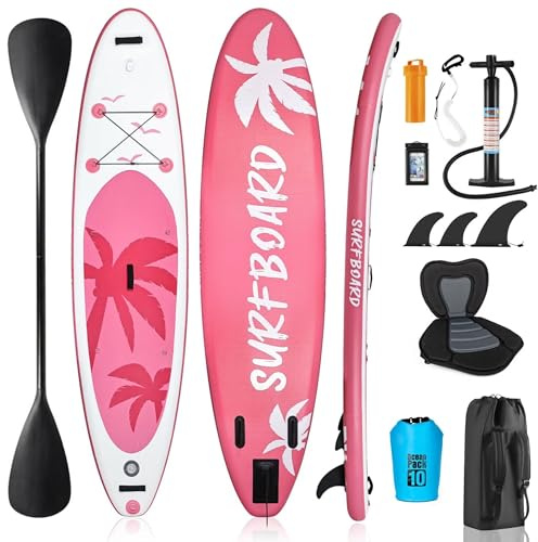 YU YUSING Sup Gonfiabile 335cm, Stand Up Paddle Board, per 2 Persone, Tavola SUP, Tavola da Surf, Sedile Per Kayak, per Tutti I Livelli, Pagaia, Supporto per Telecamera, Pompa, Fino a 150 kg, Rosa