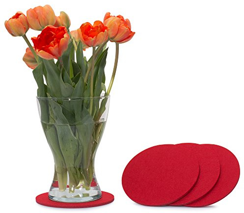 FILU Filzuntersetzer Rund Rot - 15 cm, 4er Pack | Untersetzer aus Filz für Gläser & Vasen, saugfähig, hitzebeständig und waschbar, Glasuntersetzer mit 15cm Durchmesser