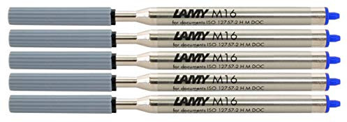 LAMY M16 5er Set Kugelschreiber-Großraummine aus Metall - Original Ersatzmine für alle Lamy Kugelschreiber Modelle - dokumentenecht - Strichbreite Fein in Tintenfarbe blau