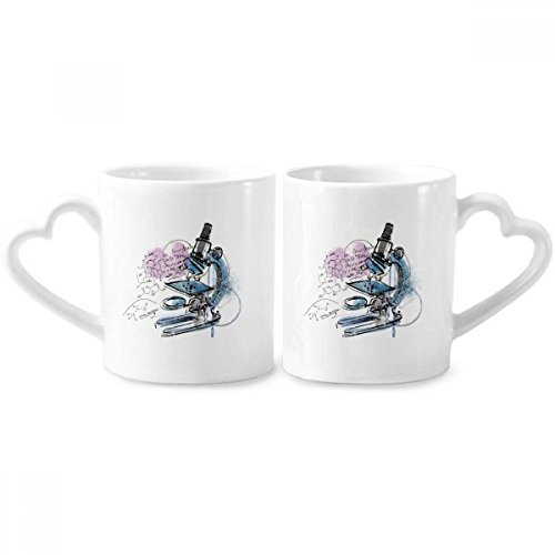 DIYthinker Chemistry Kowledge Microscope Couple Mugs Ceramic Lover Cups Heart Handle 12oz Gift