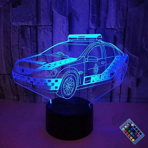 YTDZLTD 3D-Polizei-Auto-Nachtlicht 16 Farben wechselnde USB-Strom Fernbedienung Touch-Schalter dekorative Lampe optische Illusionslampe LED-Tischlampe Schreibtischlampe Kinder Geschenk zu Weihnachten
