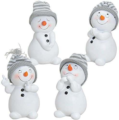 matches21 HOME & HOBBY Süße Schneemann Deko Figuren für Weihnachten im 4er Set - Lustige 14cm Weihnachtsfiguren als innen Weihnachtsdeko - Kleine Schneemänner als Wohnzimmer Weihnachtsdekoration